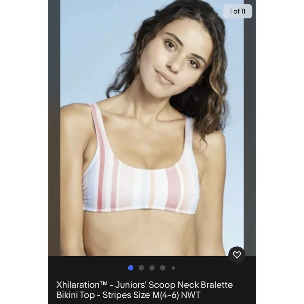 Xhilaration™ - Juniors' Scoop Neck Bralette Bikini Top - Stripes Size M(4-6) NWT